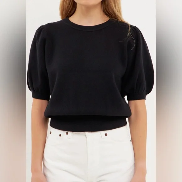 English Factory Black Puff Sleeve Top 🖤 fits L / XL - Picture 3 of 8